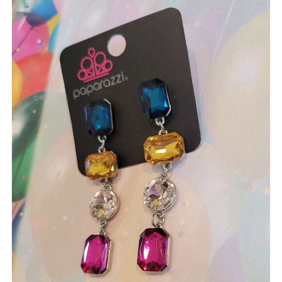 Stunning New Year's Party Bright Colors Statement Dangle Earrings Paparazzi New - Picture 8 of 9
